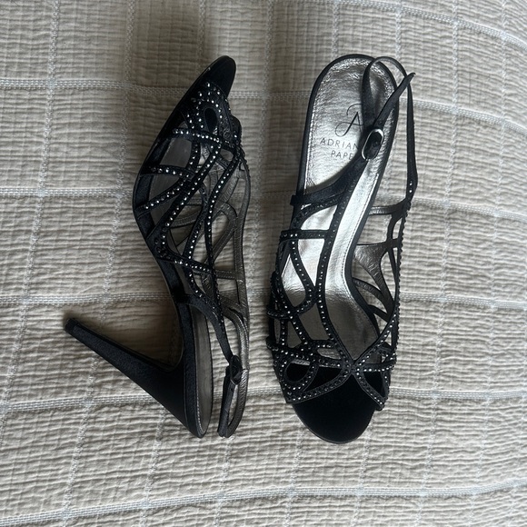 Adrianna Papell Shoes - Adrianna Papell Black Satin Heels with Silver Accents